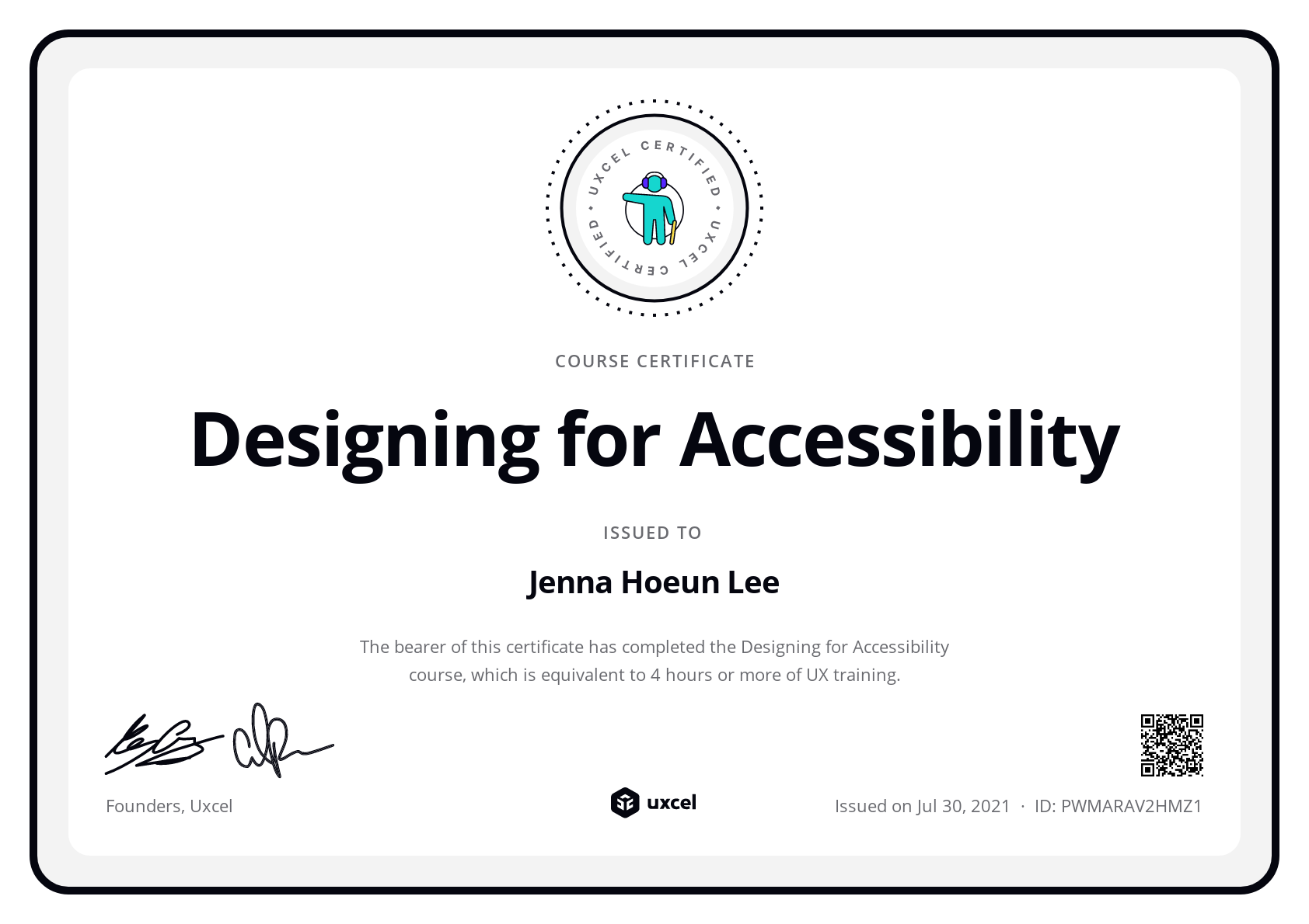 Jenna Hoeun Lee's certificate